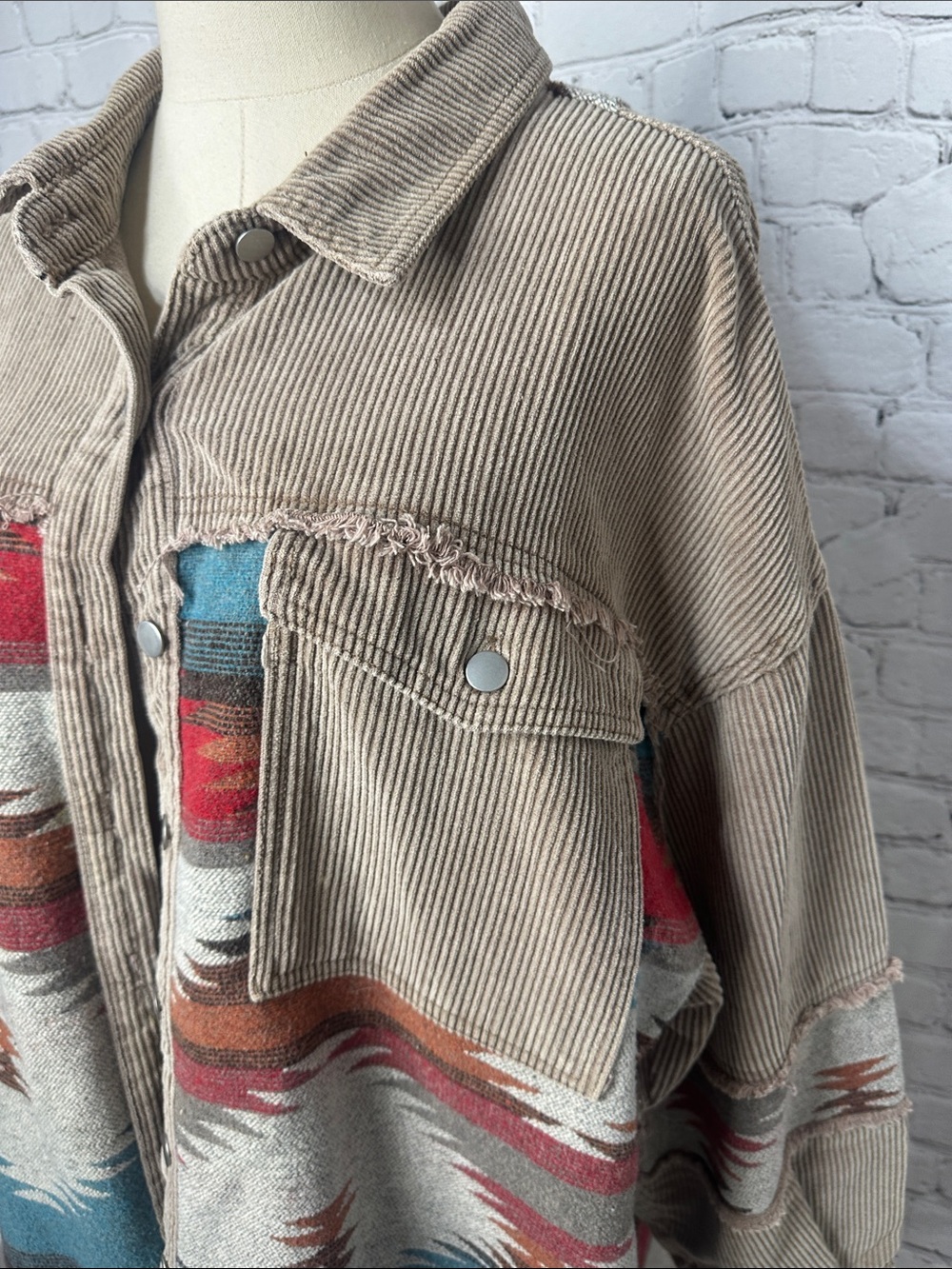 POL Corduroy Aztec Patchwork Oversized Shacket Jacket M - Picture 2 of 8